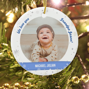 Twin Boys Photos Grandpa Cute First Christmas Baby Ceramic Ornament