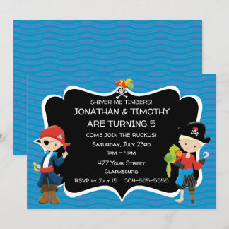 Twin Boys Pirate Birthday Party Invitation