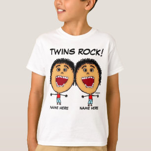Twin Boys Rock Cartoon T-Shirt