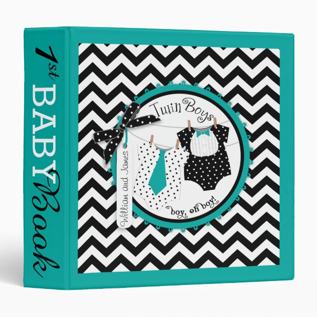 Twin Boys Tie Bow Tie Memory Book Album Binder (Front/Spine)