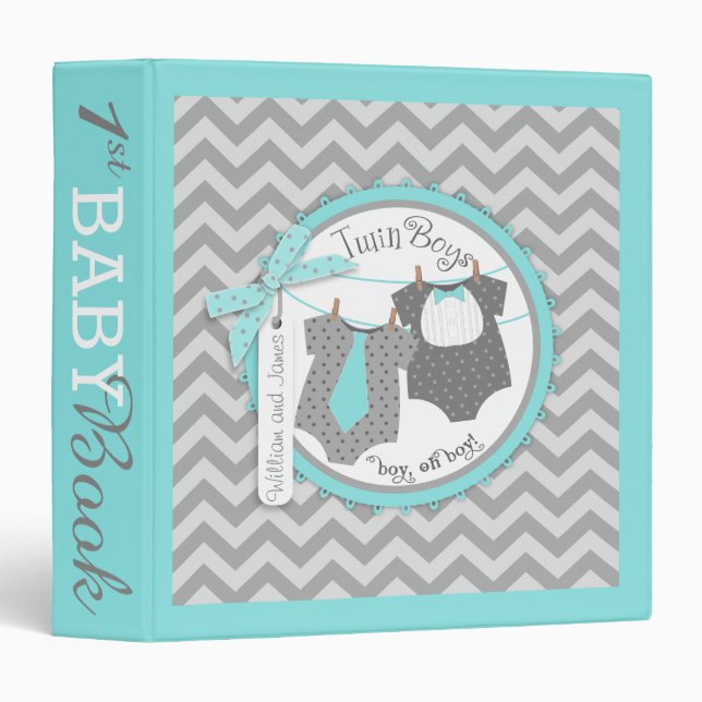 Twin Boys Tie Bow Tie Memory Book Album Binder (Front/Spine)