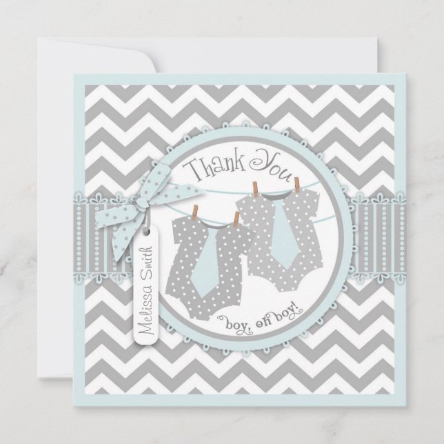 Twin Boys Ties Chevron Print Thank You (Front)