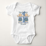 Twin Brothers First Birthday Infant Creeper<br><div class="desc">Two cute little guys, just starting to stand, are celebrating their first birthday. They're dressed in shorts and polka dots tees and behind them is a polka dot number one. This infant, snap-bottom, one-piece, creeper is easy to customize with your wording, font and font colour. Available in four colours and...</div>