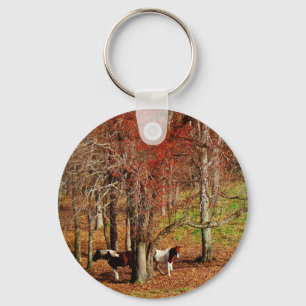 Twin Brown and White Horses Keychain