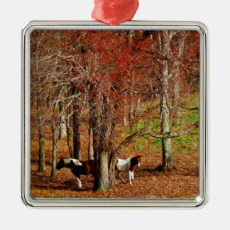 Twin Brown and White Horses Metal Ornament