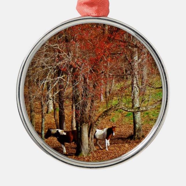 Twin Brown and White Horses Metal Ornament (Front)