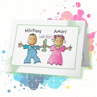Twin Brown Girl and Boy Personalized 1st Birthday