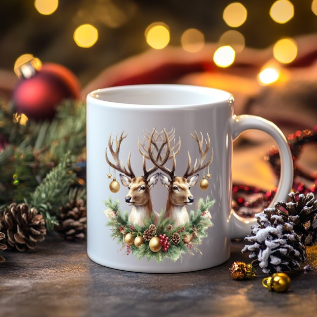 Twin Buck Deer Decorated with Ornaments Coffee Mug (Creator Uploaded)