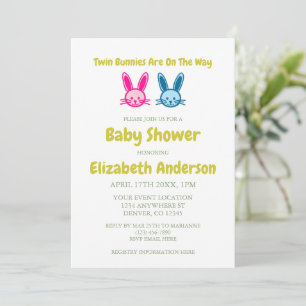 Twin Bunnies On The Way Baby Shower Invitation