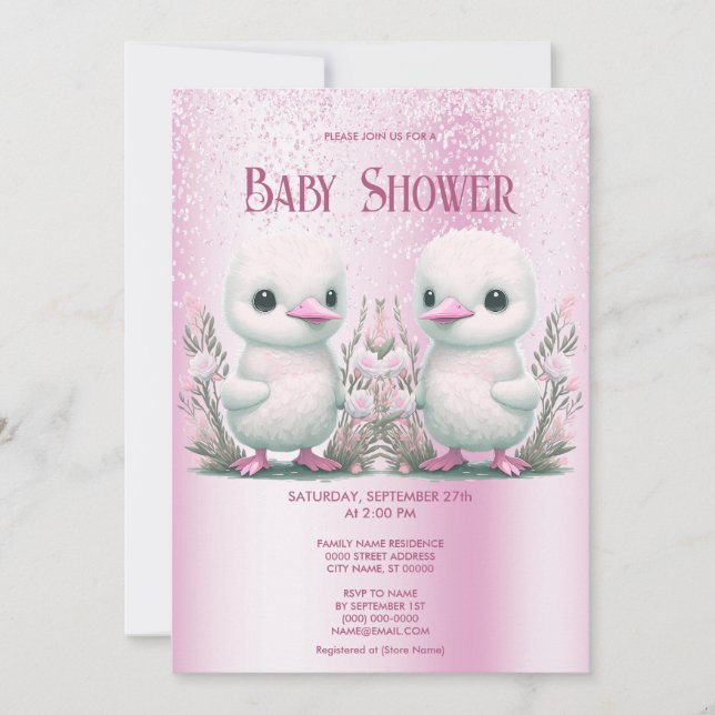 Twin Canards Rose Floral Baby shower Invitation (Devant)