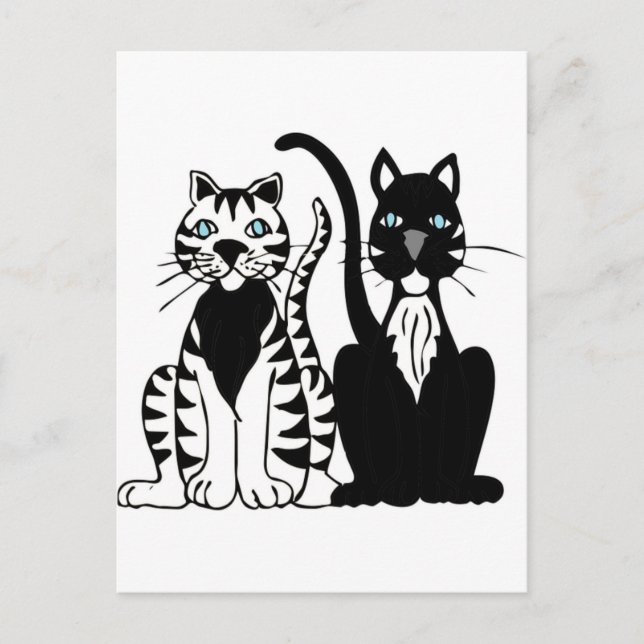 Twin Cartoon Cats Postcard (Front)