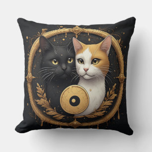 Twin Cat Yin Yang Sculpture Throw Pillow