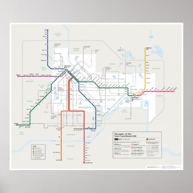 Twin Cities Transit Map (Future) Poster (Front)