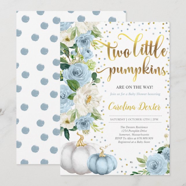 Twin Citrouille Invitation Baby shower Twin Boys F (Devant / Derrière)