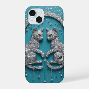 Twin Crystal Cats ✨ Elegant Symmetry Jewellery  iPhone 15 Case