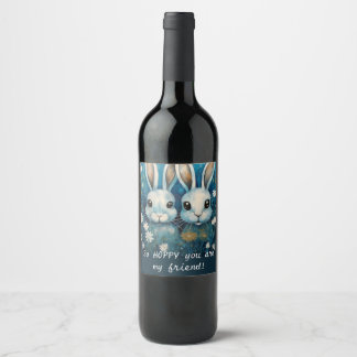 TWIN Cute bunnies  Wine Label
