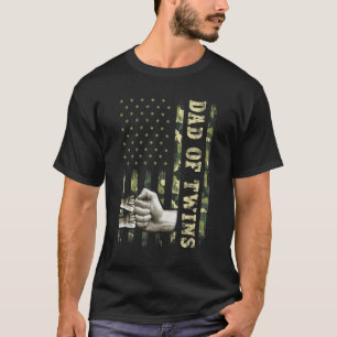 Twin Dad  Men Camouflage American Flag Dad Of Twin T-Shirt