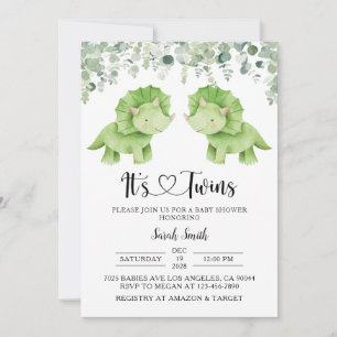 Twin Dinosaurs Baby Shower Invitation