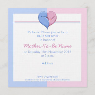Twin Doves Heart Baby Shower Invitation
