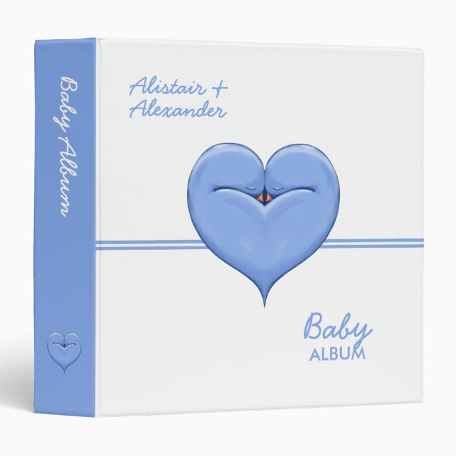 Twin Doves Heart blue New Baby Classeur (Devant/Côté)