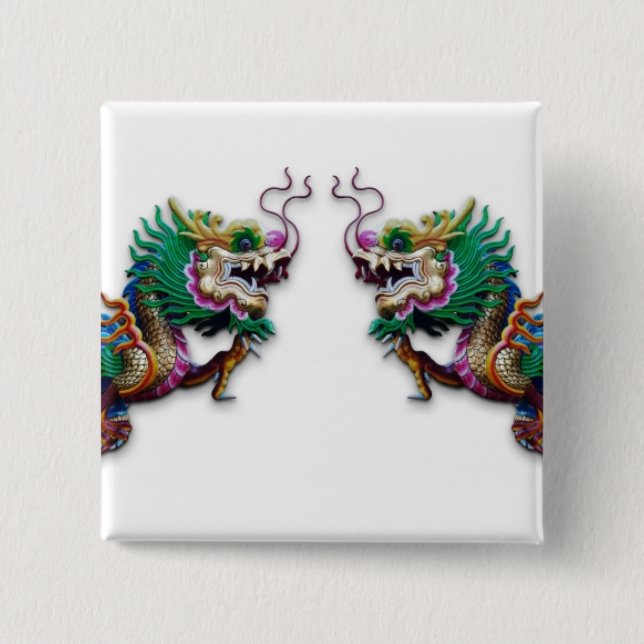 Twin Dragons 2 Inch Square Button (Front)