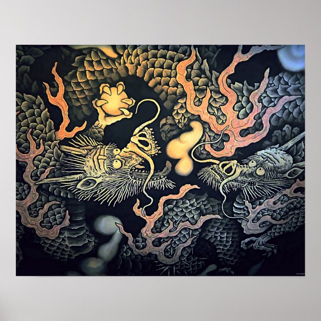 Twin Dragons Temple Japanese Eastern Poster (Front)