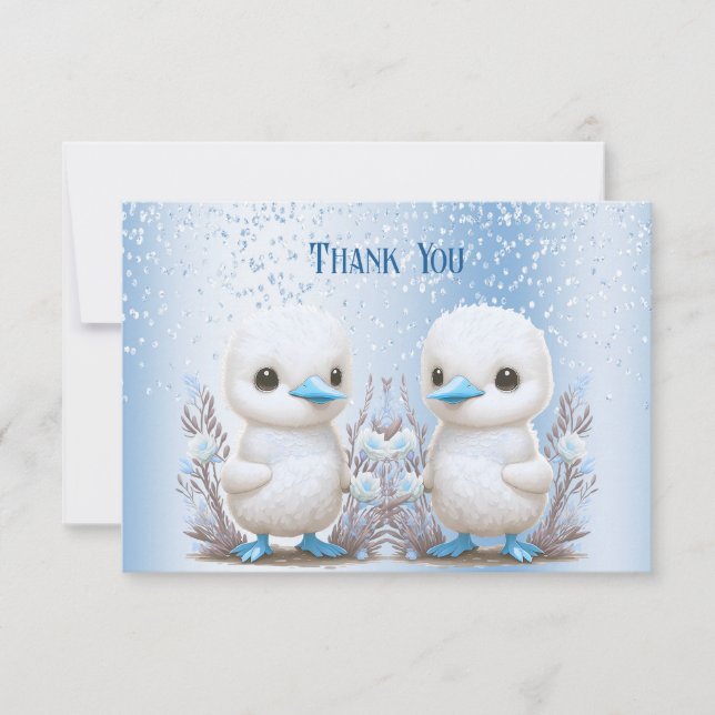 Twin Ducks Blue Floral Carte de remerciements (Devant)