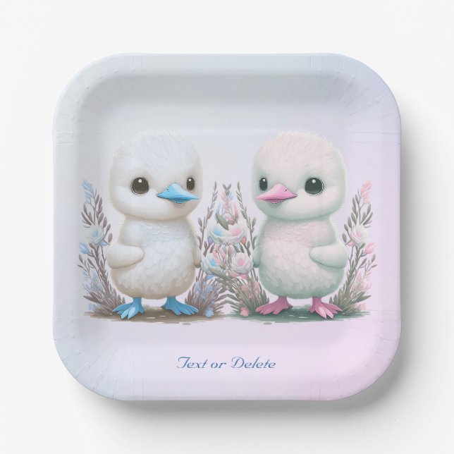 Twin Ducks Floral Paper Plate (Front)