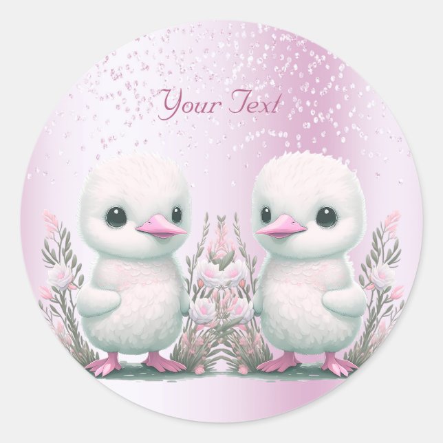Twin Ducks Pink Floral Sticker (Front)