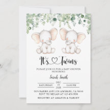 Twin Elephant Baby Shower Invitations