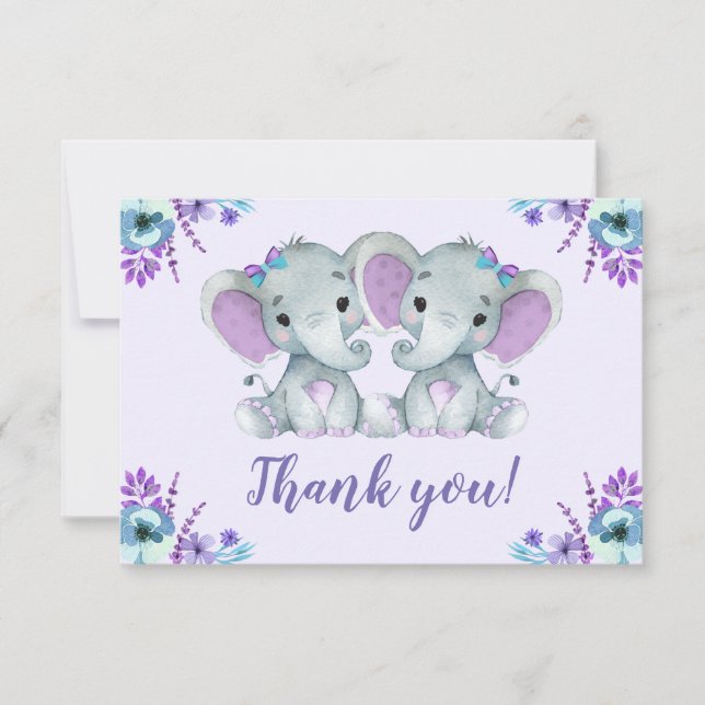 Twin Elephant Carte de remerciements Rustique Flor (Devant)