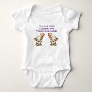 Twin Elephant Love  Baby Bodysuit