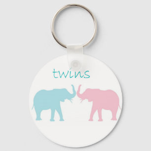 Twin Elephant Pink And Blue Keychain