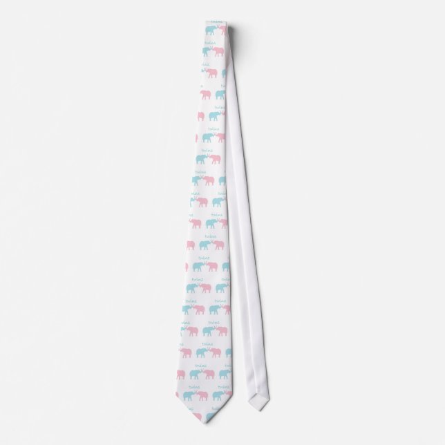 Twin Elephant Pink And Blue Tie (Front)