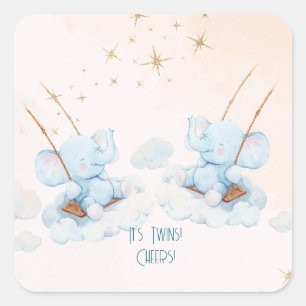 Twin Elephants Swing in the Clouds Baby Shower Square Sticker