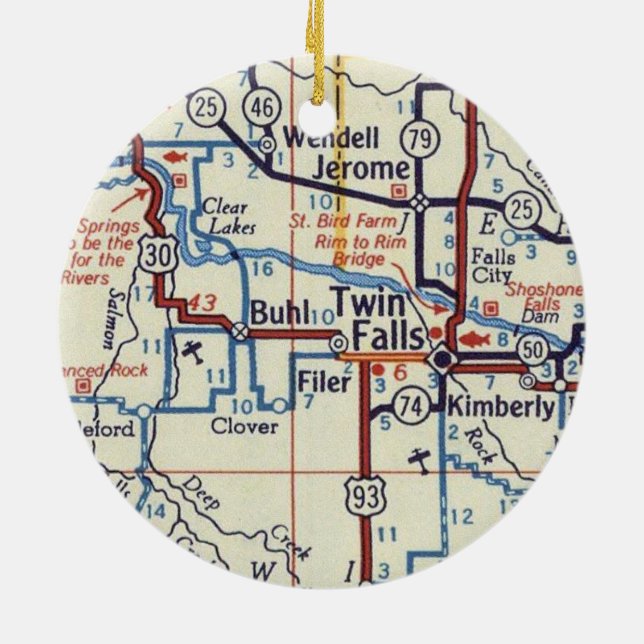 Twin Falls Idaho Vintage Map Ceramic Ornament (Back)