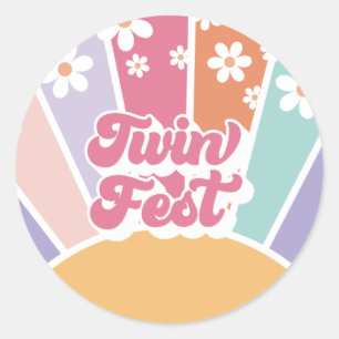 Twin Fest Retro Sunshine Rainbow Daisy Classic Round Sticker