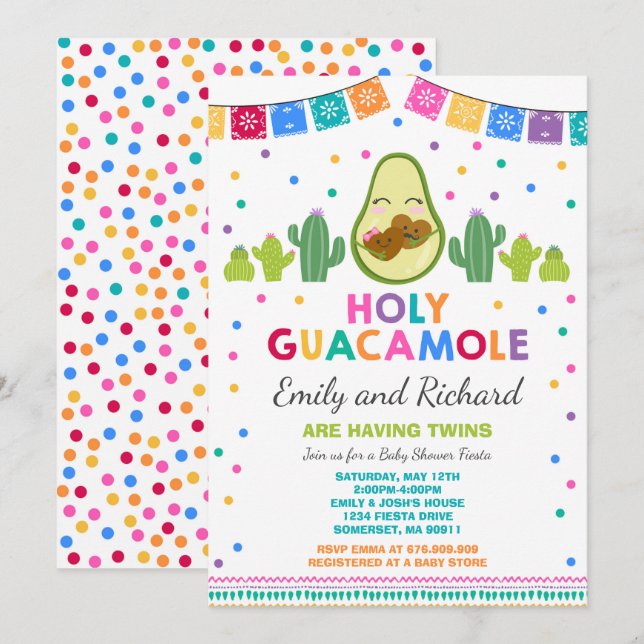 Twin Fiesta Baby Shower Invitation Holy Guacamole (Front/Back)