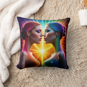 Twin Figures in Colourful Light Embrace Throw Pillow