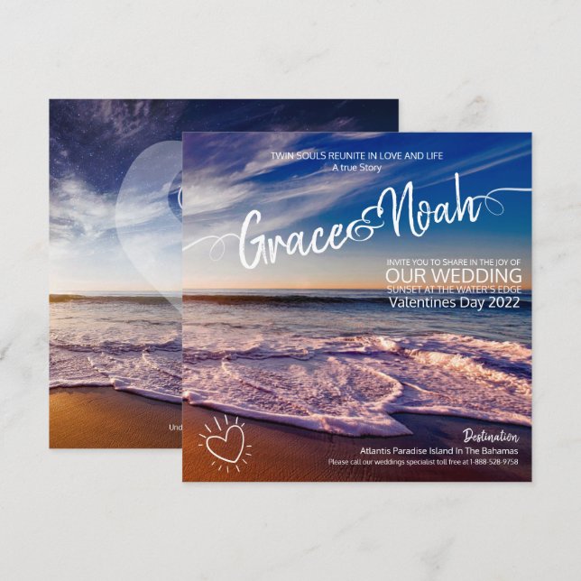 Twin Flame Destination Plage Mariage Invitation (Devant / Derrière)