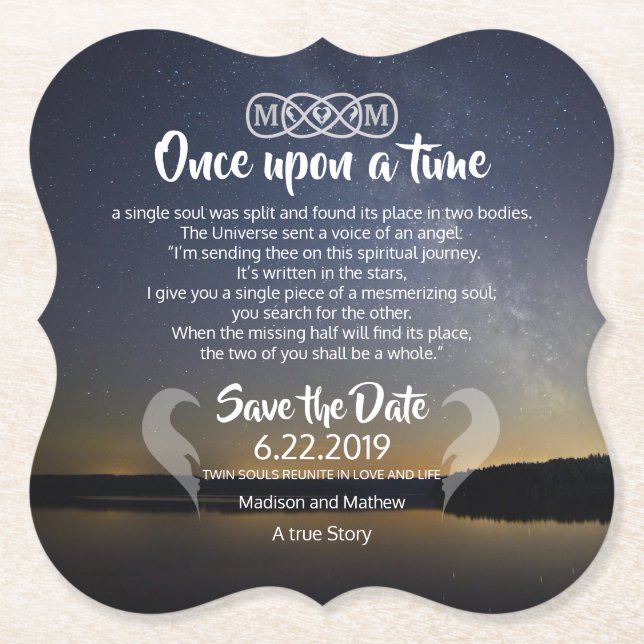 Twin Flame Save the Dates Paper Coaster (Front)