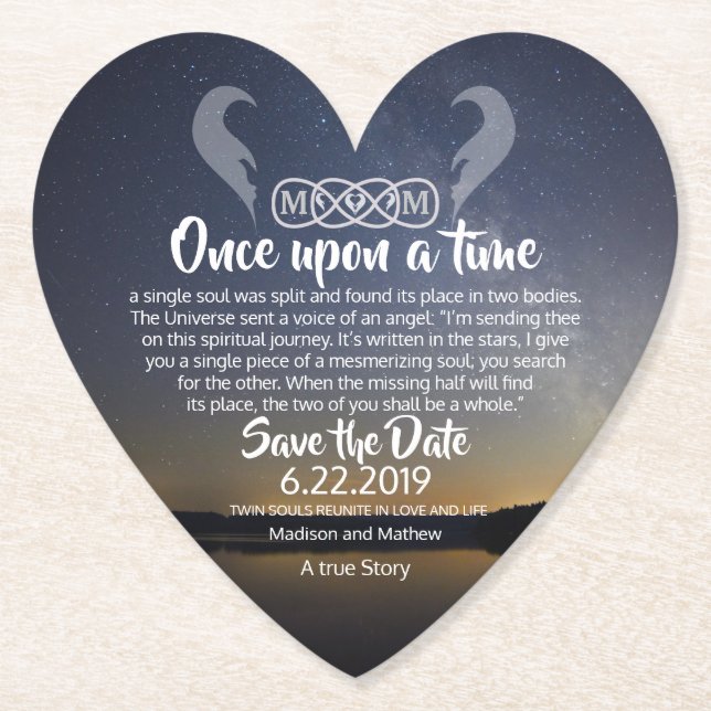Twin Flame Save the Dates Paper Coaster (Front)
