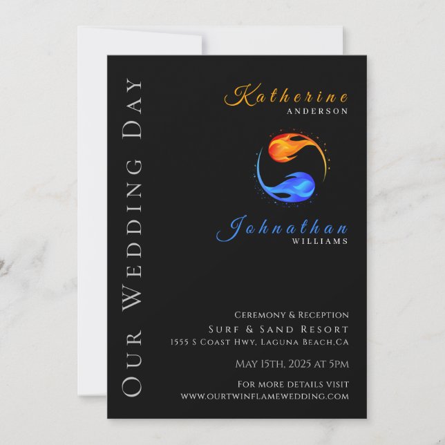 Twin Flame Wedding Theme-Black- Invitation (Front)