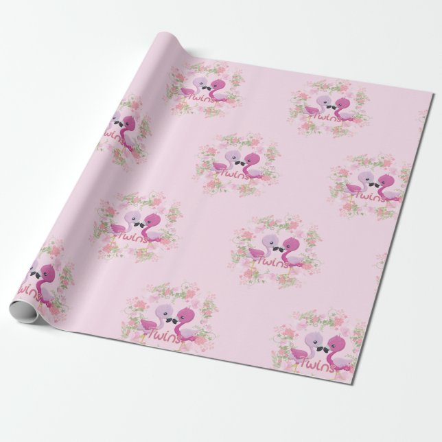 Twin Flamingos in Pink Wrapping Paper (Unrolled)
