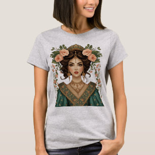 Twin Flower Ladies Elegant Floral Art Back T-Shi T-Shirt