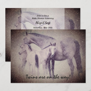 Twin Foals in Snow Horse Baby shower Invitation
