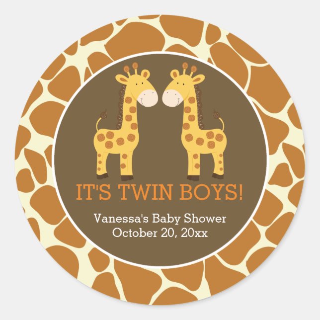 Twin Giraffes with Giraffe Print Favour Sticker (Front)