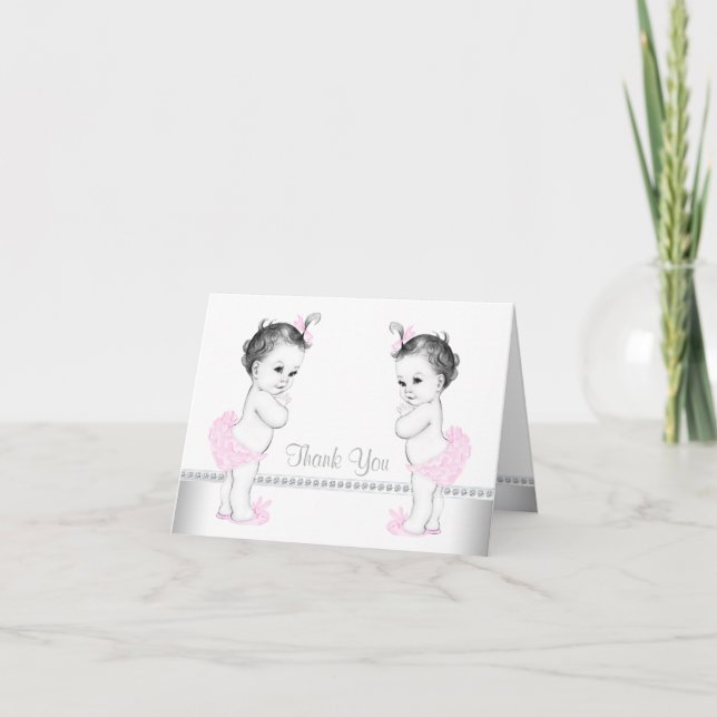 Twin Girl Baby Shower Thank You Card (Front)