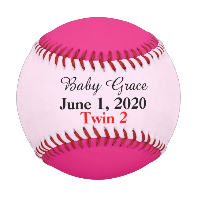 Twin Girl Birth Stats Two Tone Pink Baseball (Front)