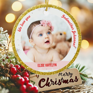 Twin Girl Boy Photo Godmother First Christmas Baby Ceramic Ornament